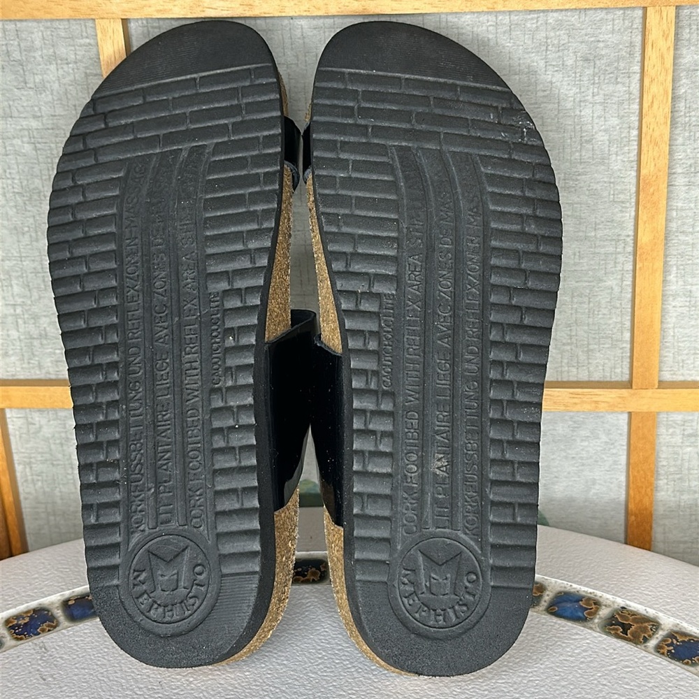 Helen Toe Post Black Ladies Mephisto Sandals made in France size 37 US 7 - Picture 11 of 16